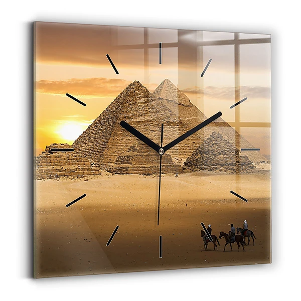 Pendule carrée en verre Pyramides et coucher de soleil