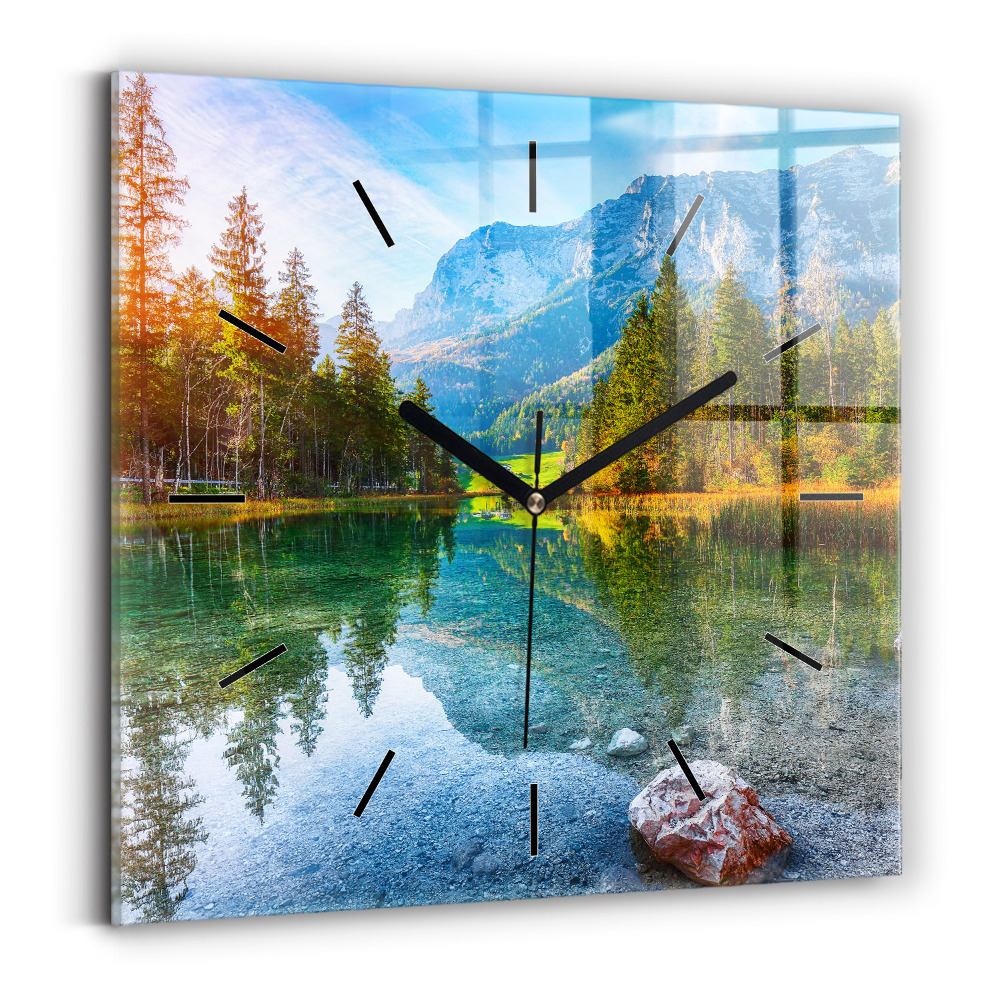 Horloge murale carrée Rivière montagnes Paysage