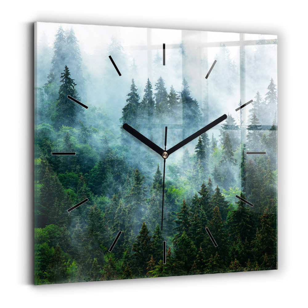 Horloge carrée en verre Forêt brumeuse
