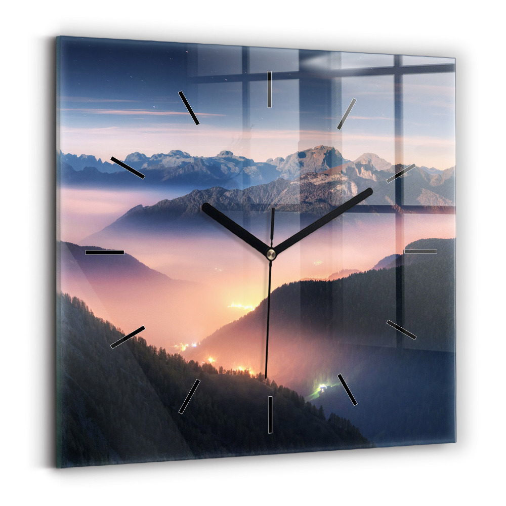 Horloge carrée en verre Paysage de pics montagneux