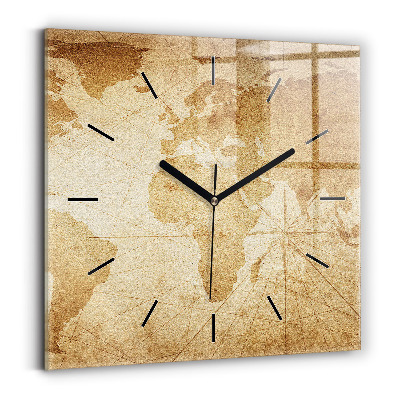 Horloge murale carrée Carte du monde ancienne