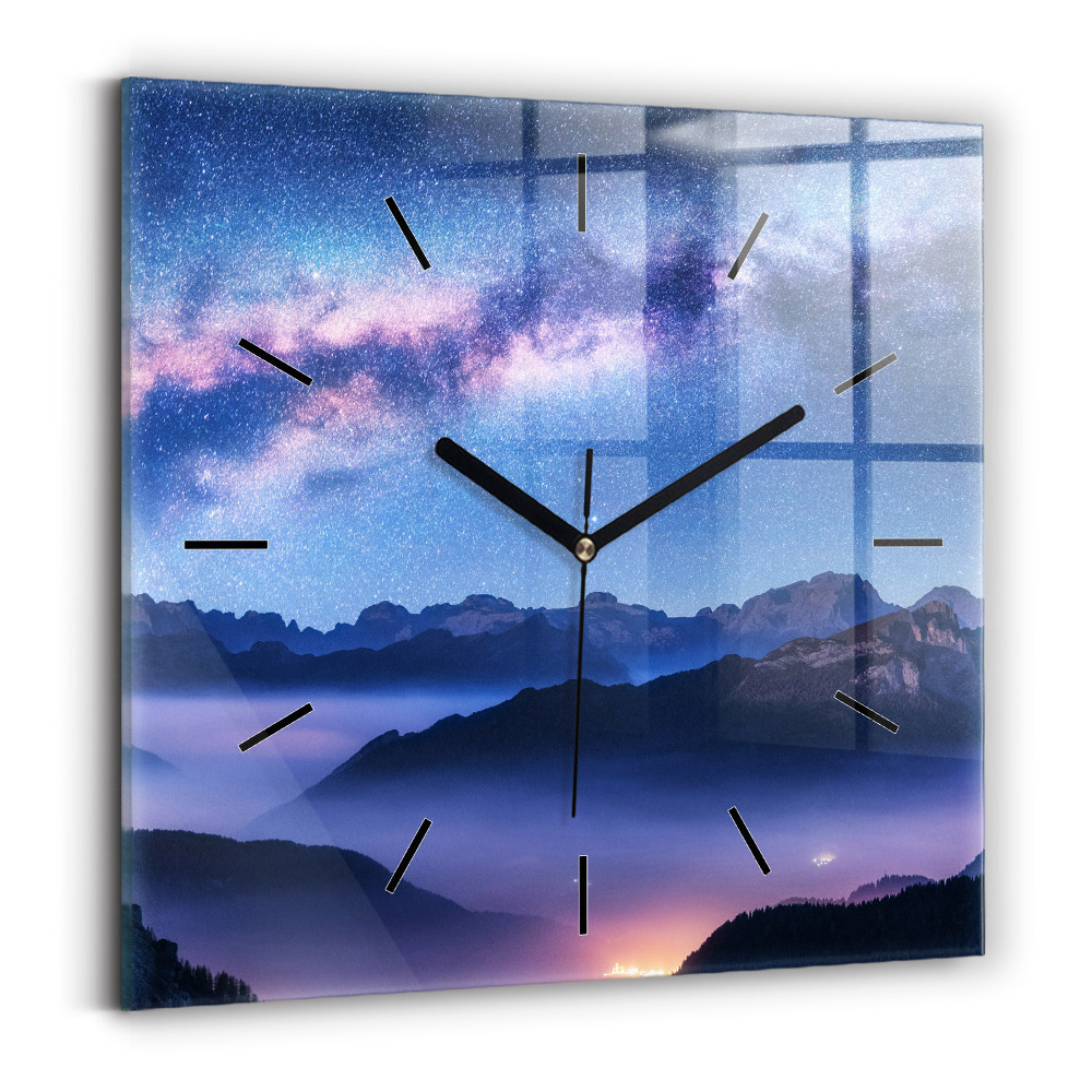Pendule carrée en verre Voie lactée et montagnes