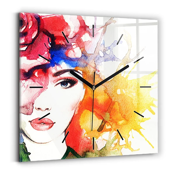 Pendule carrée en verre Portrait coloré d'une femme