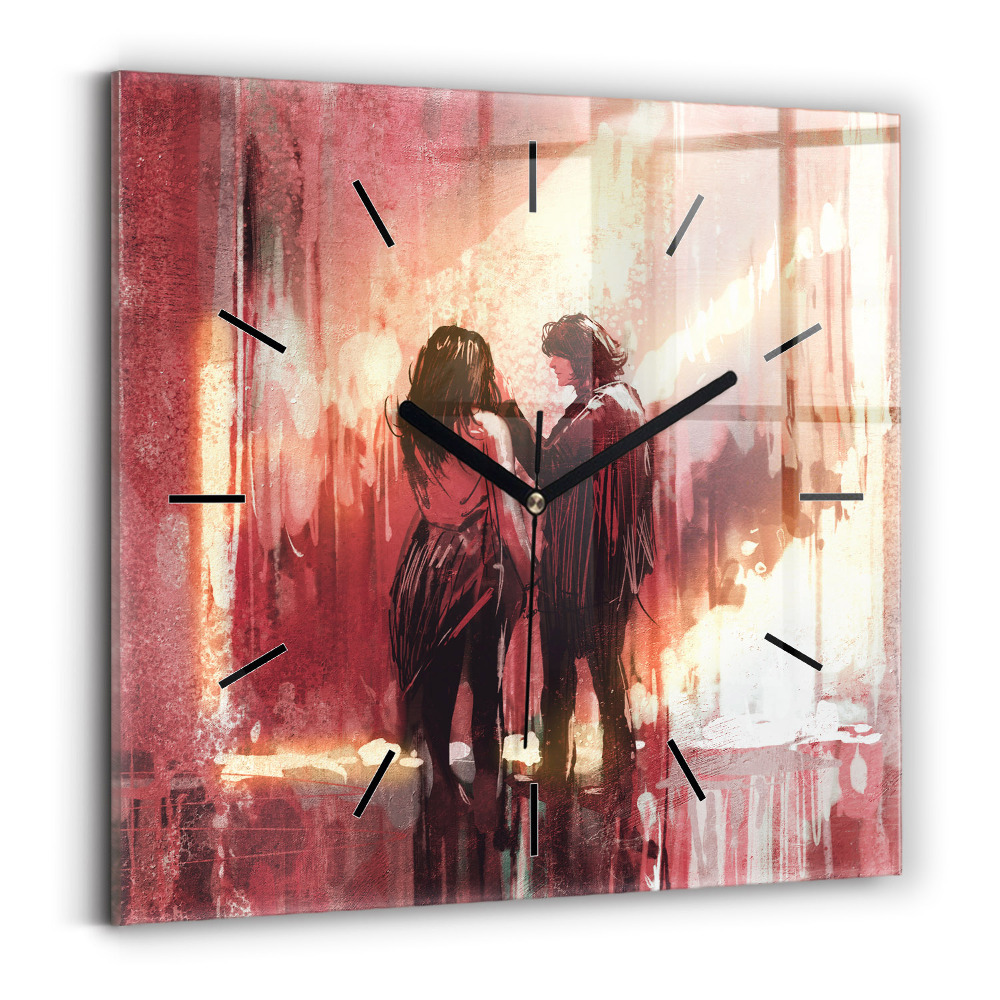 Pendule carrée en verre Jeune couple amoureux