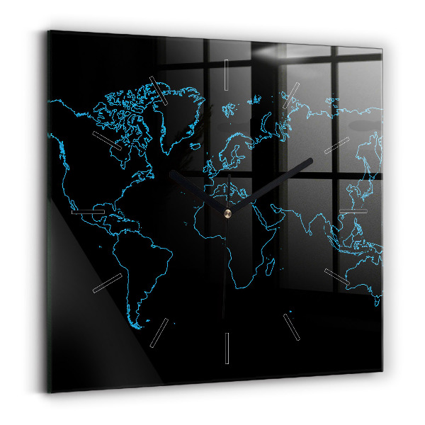 Horloge murale carrée Contours d'une carte du monde