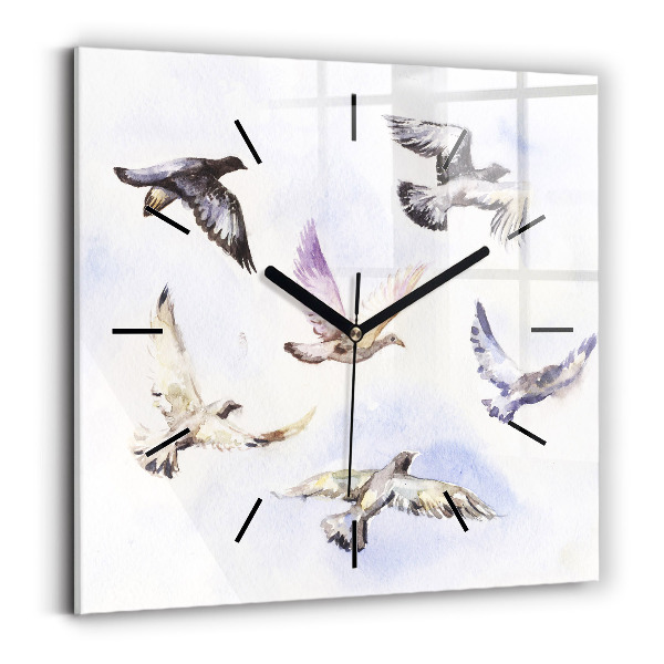 Pendule carrée en verre Oiseaux volants