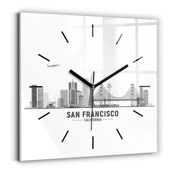 Horloge carrée en verre Ligne d'horizon de San Francisco
