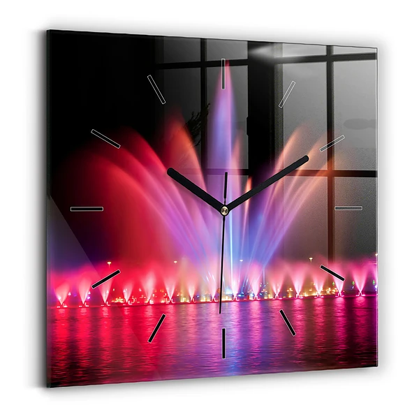 Pendule carrée en verre Fontaine de Wrocław la nuit