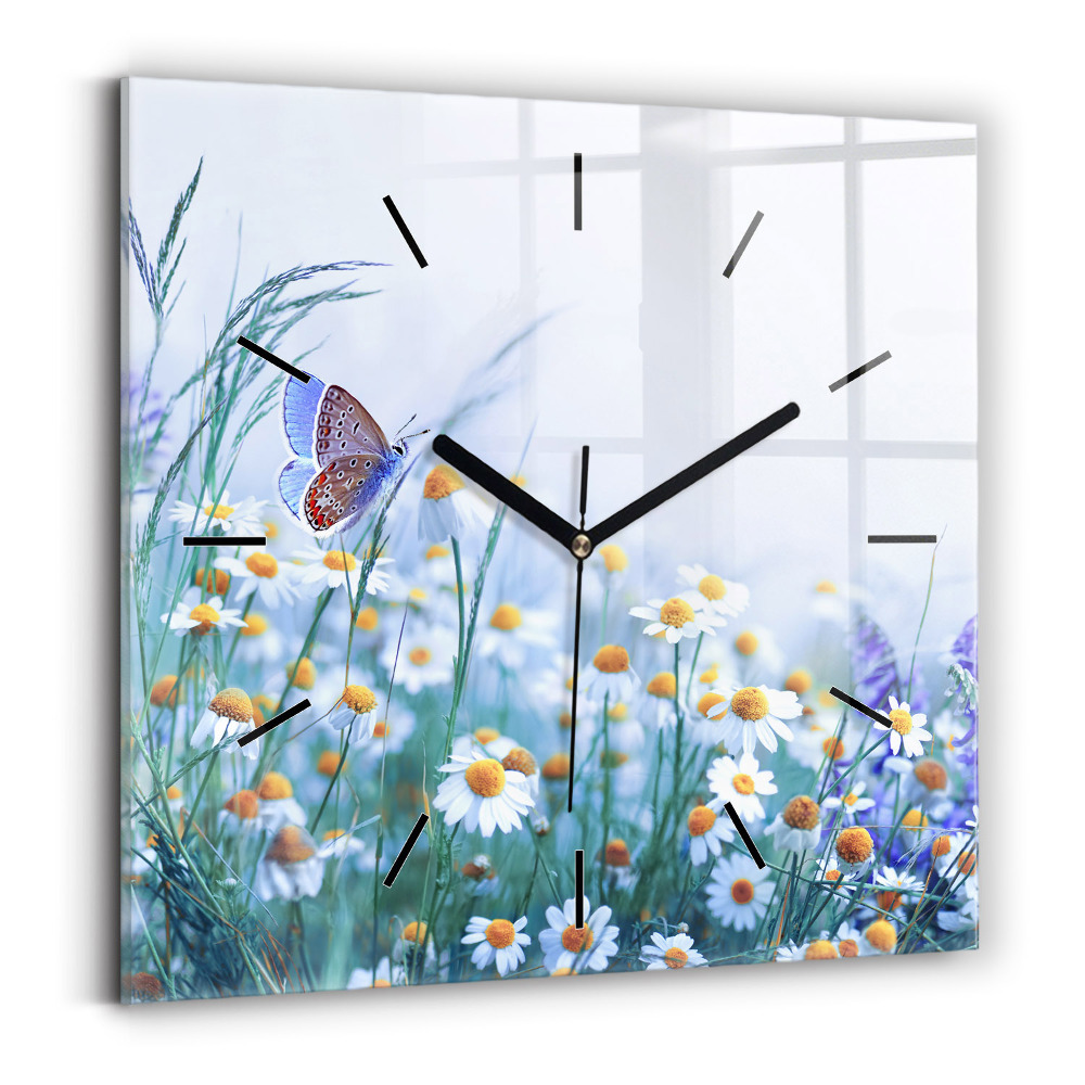 Horloge murale carrée Papillon dans une prairie