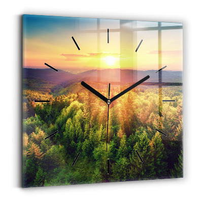 Horloge carrée en verre Coucher de soleil sur les collines