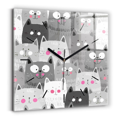 Horloge murale carrée Motif avec des chats