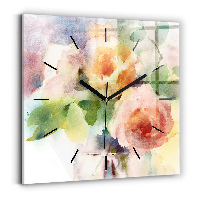 Horloge murale carrée Roses dans un vase aquarelle