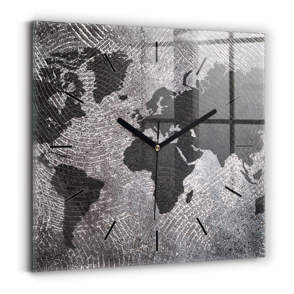 Horloge carrée en verre Carte du monde en béton