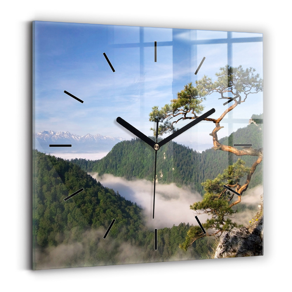 Pendule carrée en verre Pic Sokolica dans les montagnes Pieniny