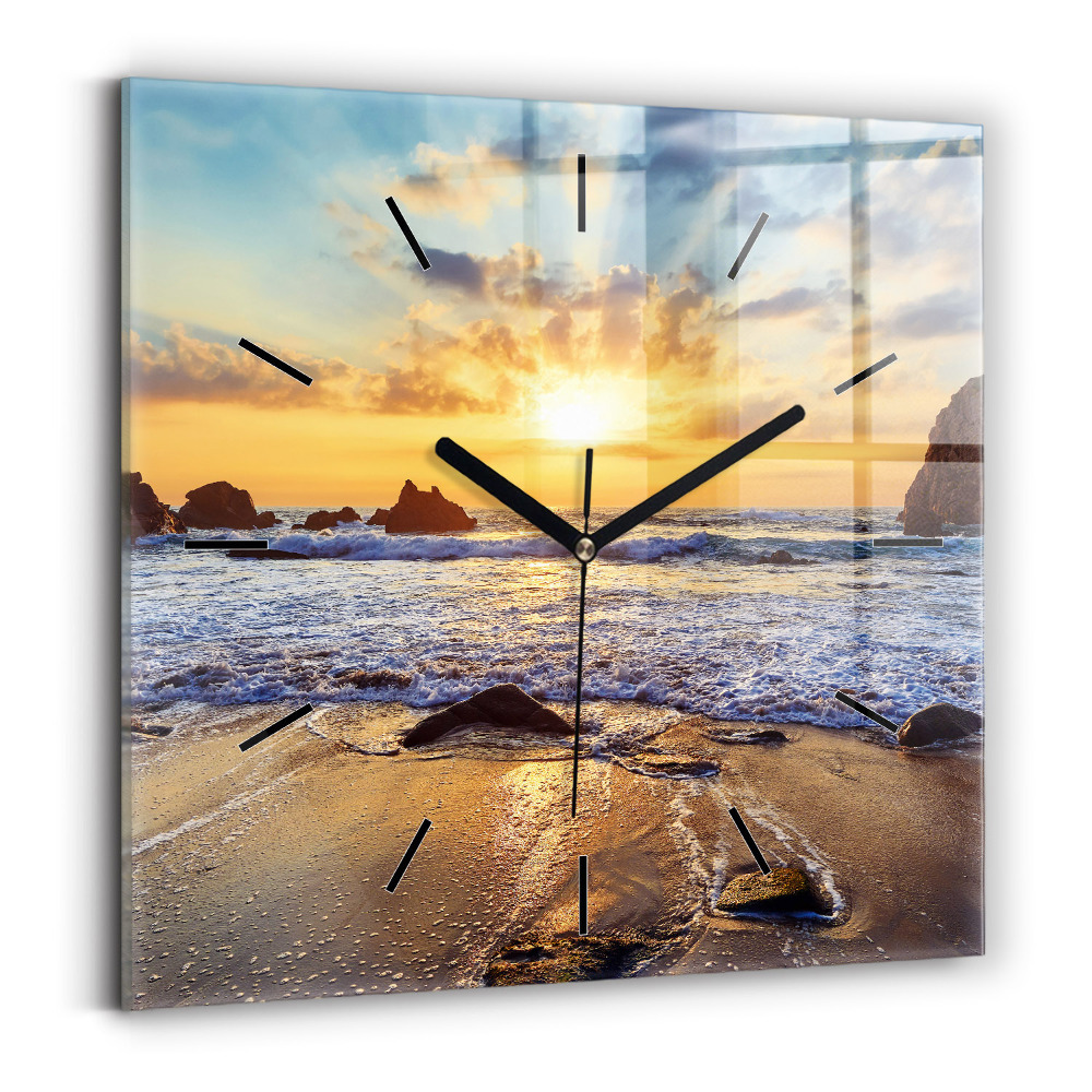 Pendule carrée en verre Coucher de soleil sur la plage
