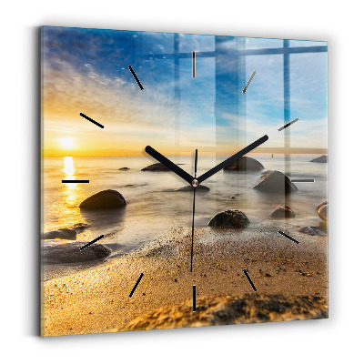 Horloge carrée en verre Lever de soleil sur la mer Baltique