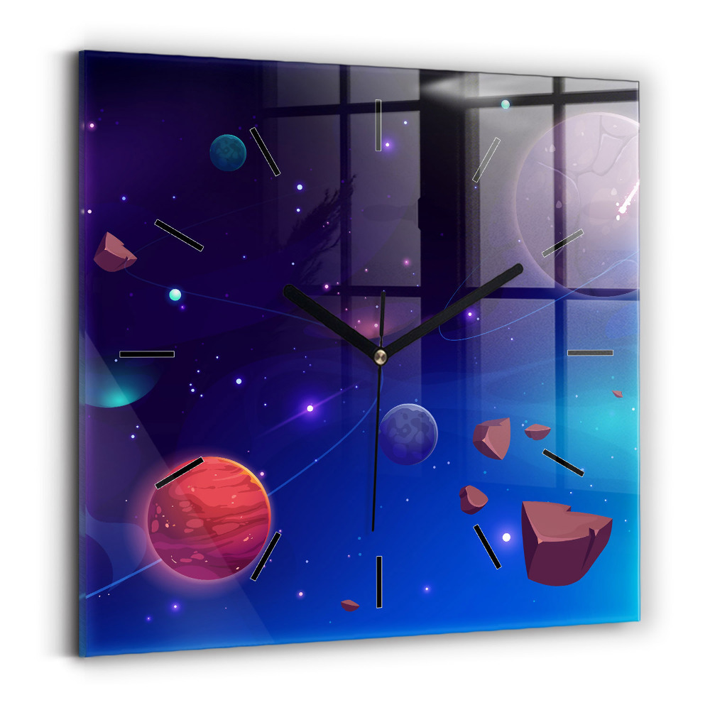 Horloge carrée en verre Planètes galaxie