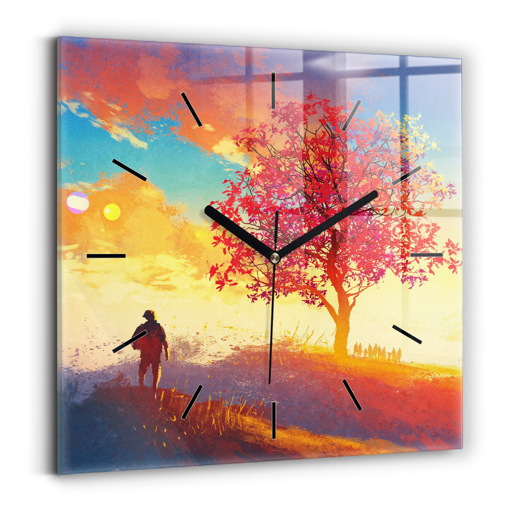 Horloge murale carrée Paysage d'automne