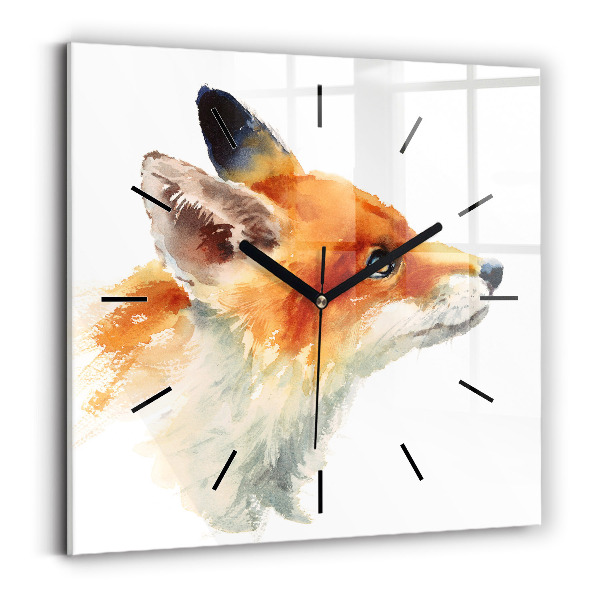 Horloge carrée en verre Aquarelle jeune renard