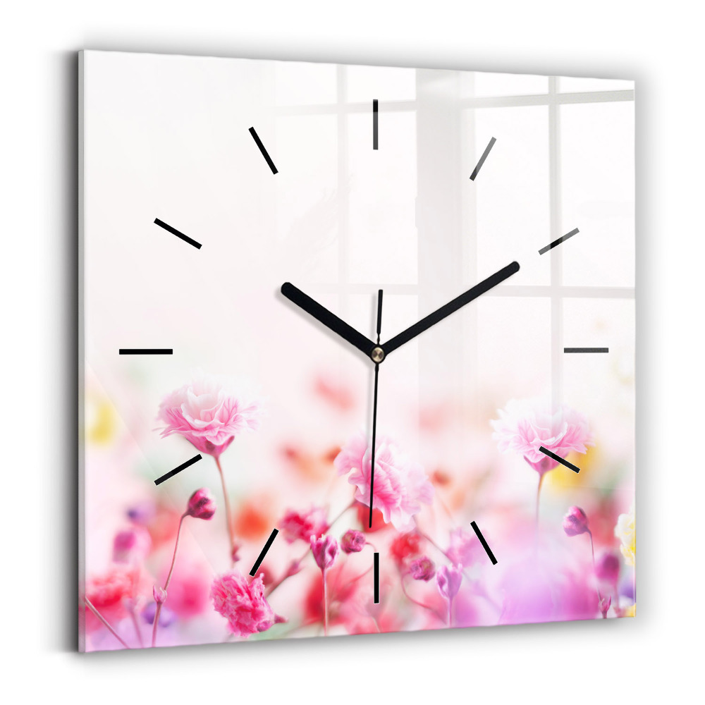 Pendule carrée en verre Fleurs dans une prairie