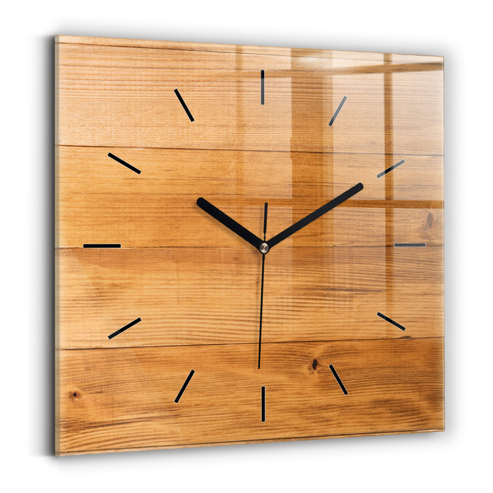 Pendule carrée en verre Planches en bois