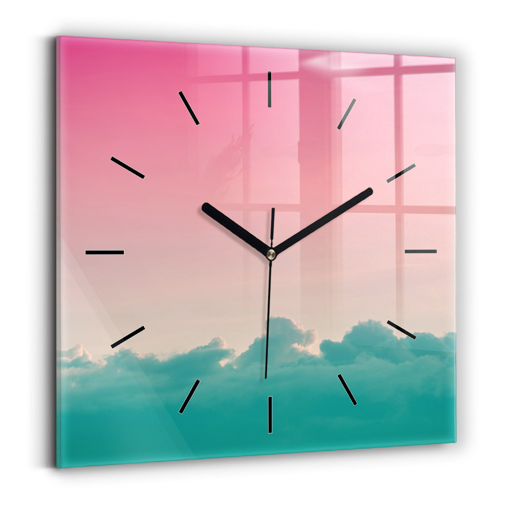 Horloge carrée en verre Dégradé de ciel et de montagne