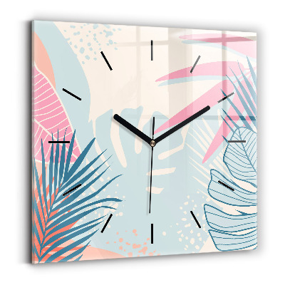 Horloge carrée en verre Feuilles pastel - tropiques