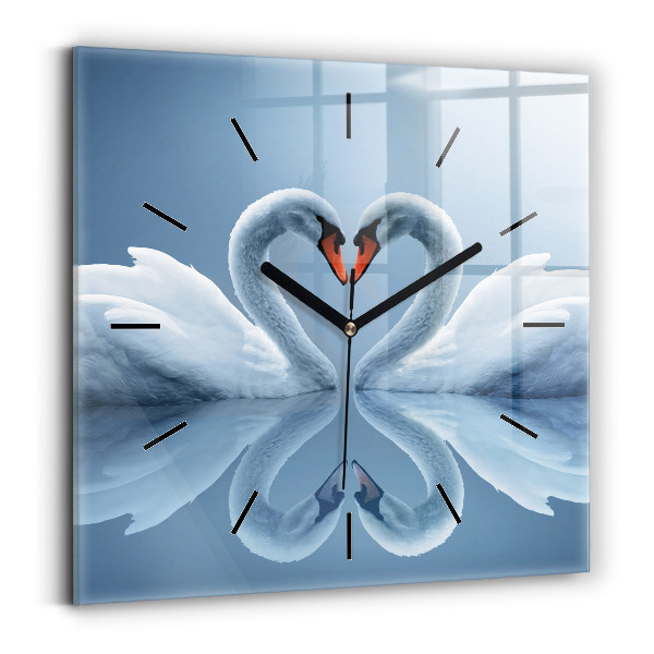 Horloge murale carrée Cygnes dans le coeur