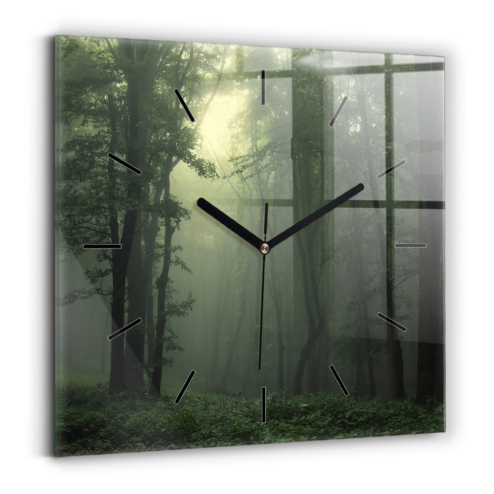 Horloge carrée en verre Forêt brumeuse le matin