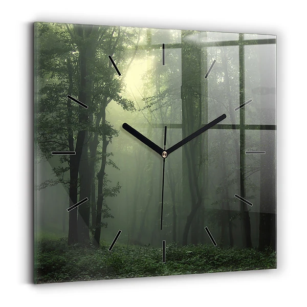 Horloge carrée en verre Forêt brumeuse le matin