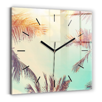 Pendule carrée en verre Palmiers tropicaux