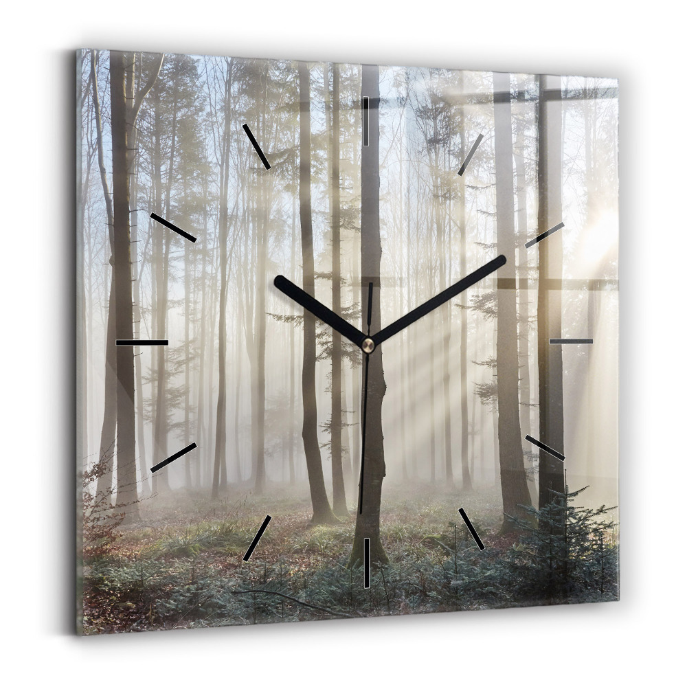 Horloge murale carrée Forêt dans la brume