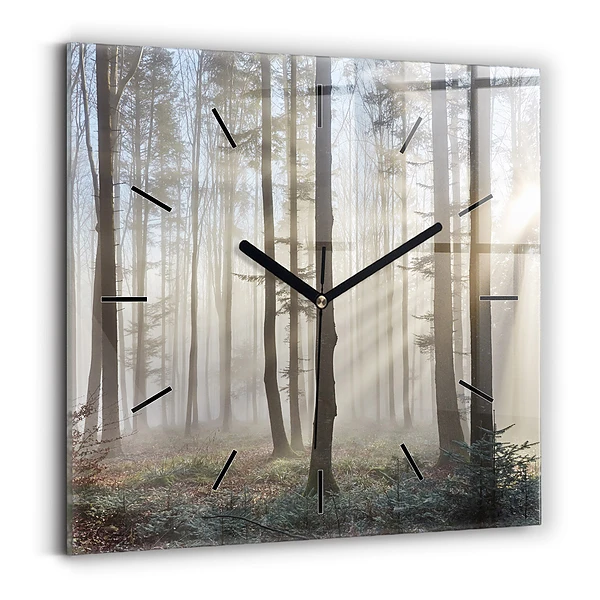 Horloge murale carrée Forêt dans la brume