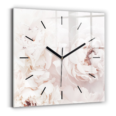 Horloge carrée en verre Fleurs de pivoine