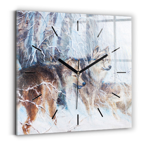 Horloge carrée en verre Loups dans la forêt