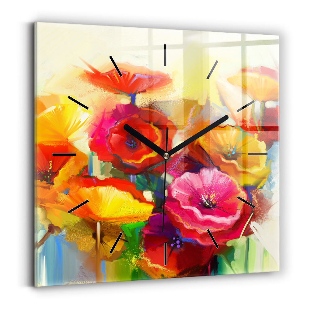 Horloge carrée en verre Coquelicots colorés