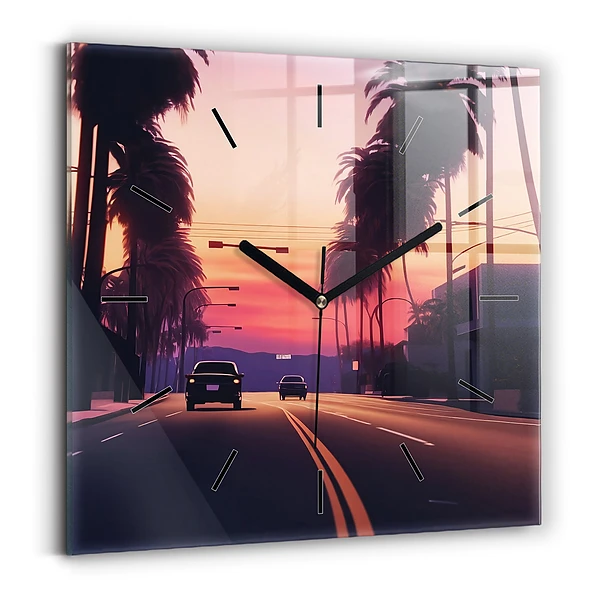 Horloge murale carrée Coucher de soleil à Los Angeles