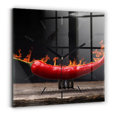 Horloge carrée en verre Pepperoni au poivre