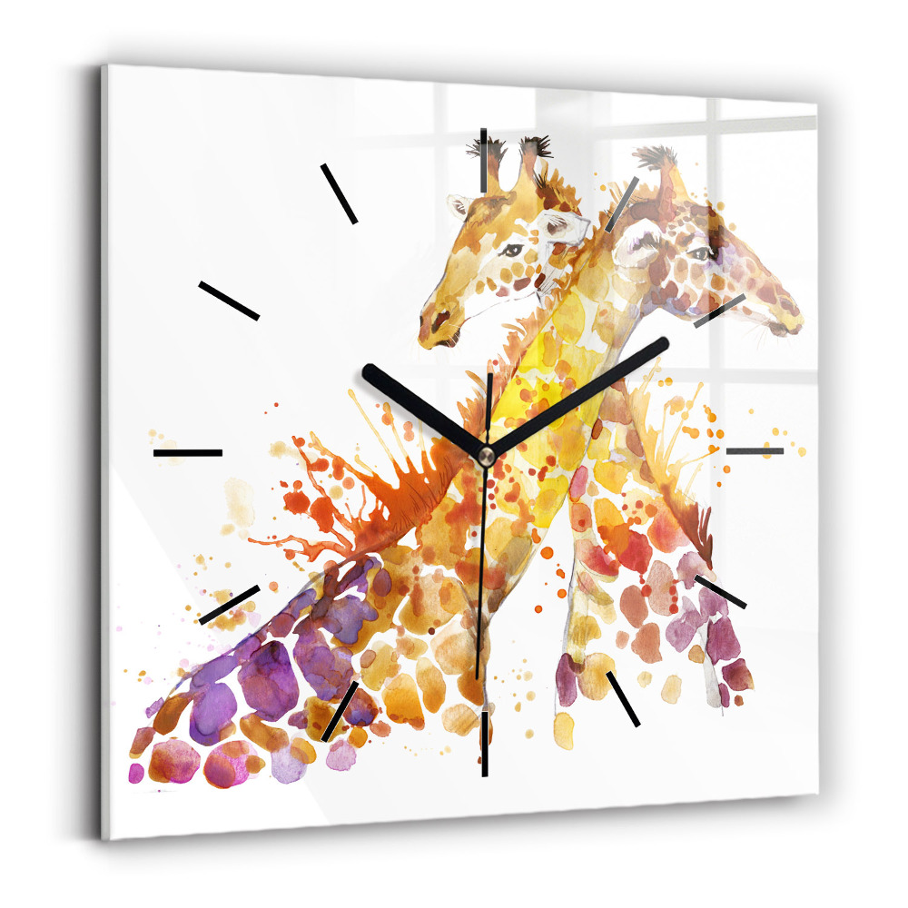 Horloge carrée en verre Girafe - aquarelle