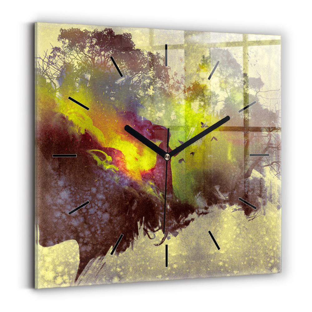 Horloge carrée en verre Femme dans la forêt