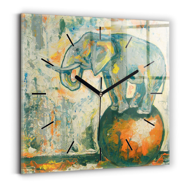 Horloge murale carrée Posture de l'éléphant peint