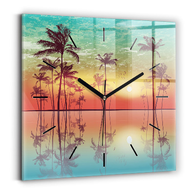 Horloge murale carrée Palmiers tropicaux