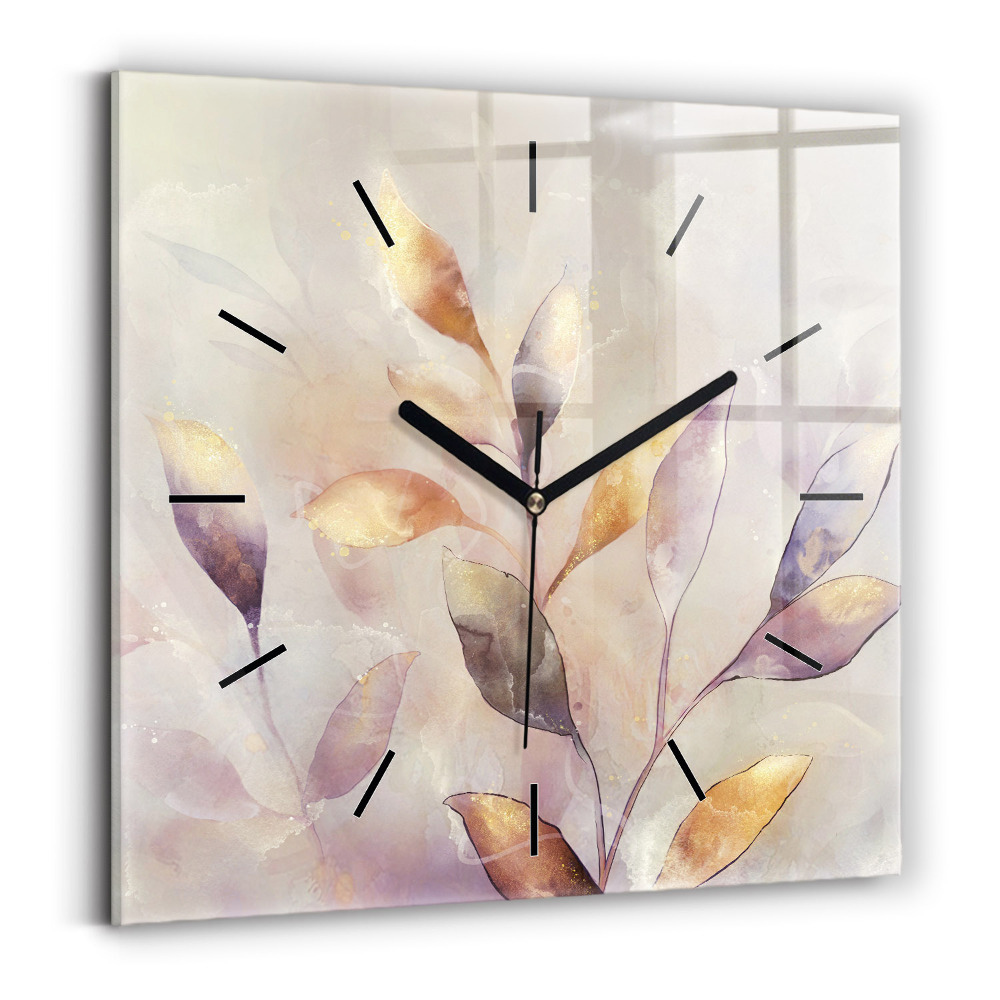 Horloge murale carrée Feuilles abstraites boho