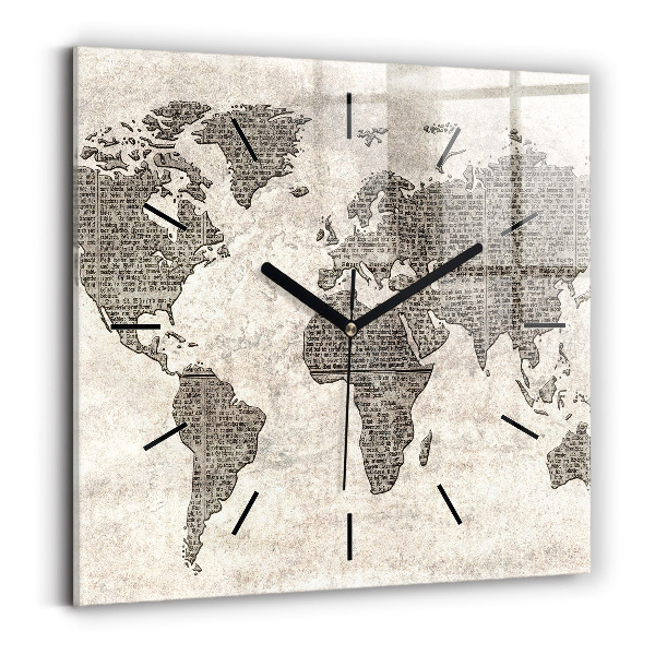 Horloge murale carrée Journal de la carte du monde