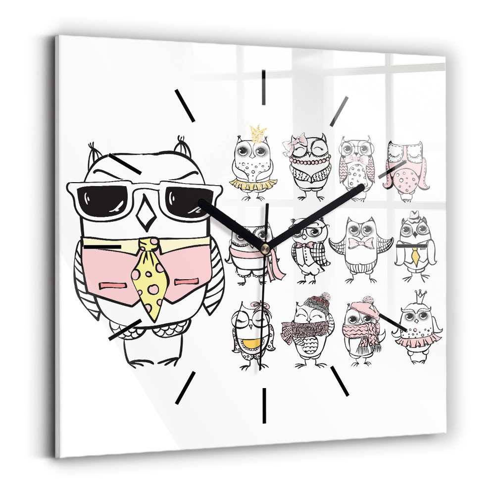 Pendule carrée en verre Affiche vintage avec des hiboux