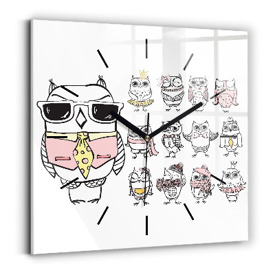 Pendule carrée en verre Affiche vintage avec des hiboux