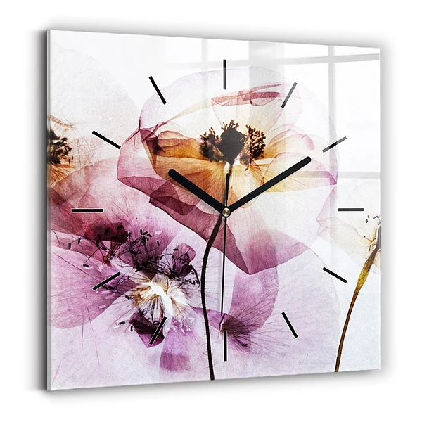 Horloge carrée en verre Fleurs de pavot sèches