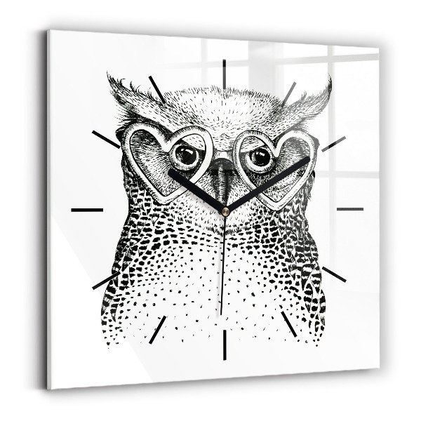 Horloge murale carrée Hibou dessiné avec des lunettes