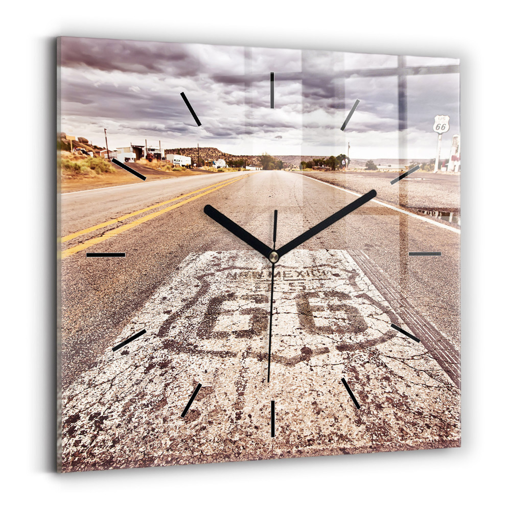 Horloge carrée en verre Route 66 USA