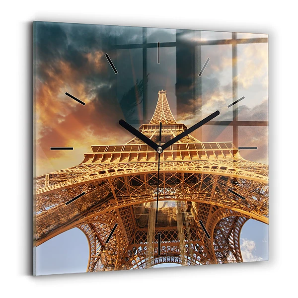 Horloge murale carrée Tour Eiffel sur fond de nuages
